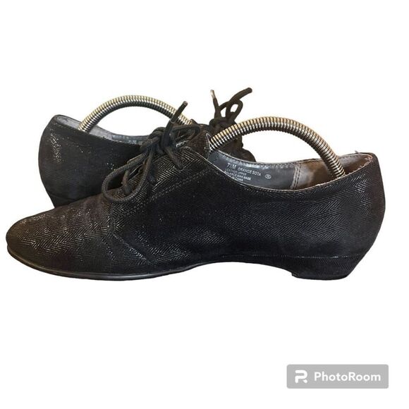 Aerosoles Shoes Womens 7.5 M Orange Sota Wedge Black Fabric Lace Up - Picture 3 of 5